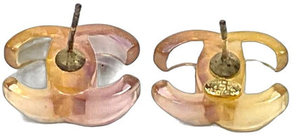 CHANEL CC Logo Earrings Stud Pink Purple Resin Plastic Gold HW Made in France