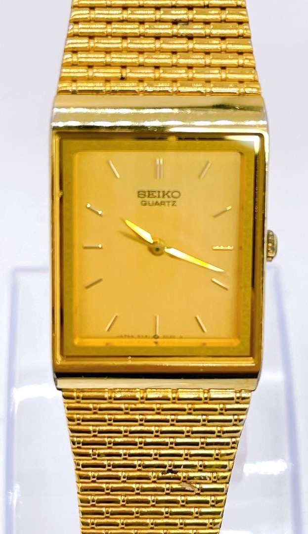 SEIKO Dolce Quartz 6030-5540 Square Gold Dial Vintage Watch Japan 1982 Used