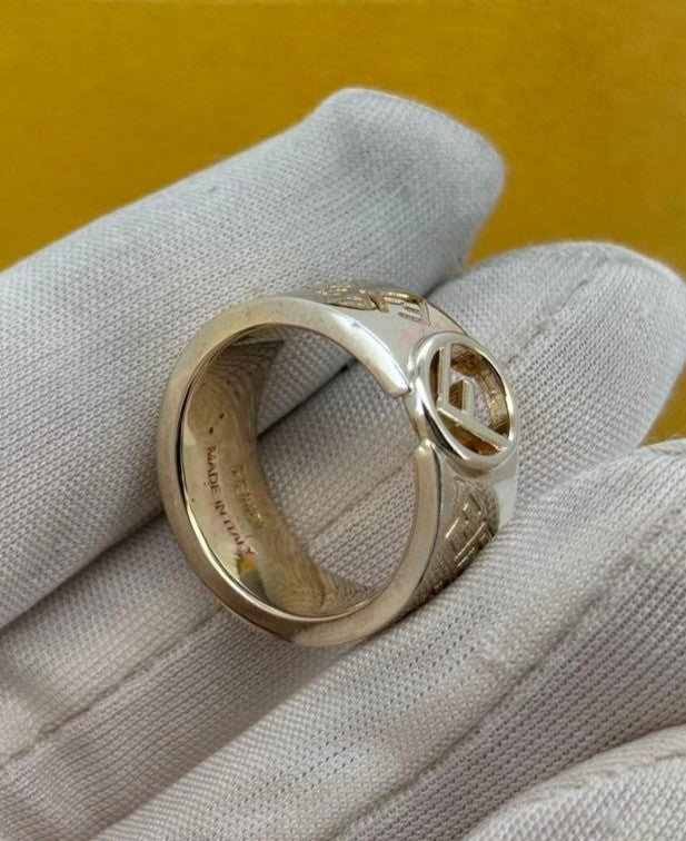 Excellent Fendi FF F is Gold Tone Metal Ring Size S 52 US 6 No Box