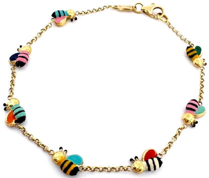 Ponte Vecchio Bee Bracelet 18K Yellow Gold Enamel Multicolor 18cm 7.1" Italy