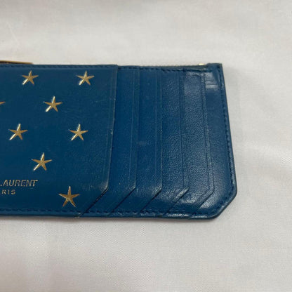 Saint laurent Blue Leather Gold Star Fragment Case Coin Purse 7.5x13cm 2.9x5.1in