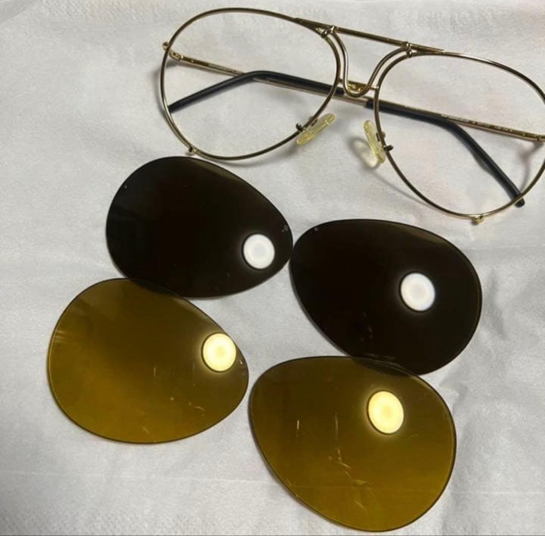 Porsche Design P'8000 Aviator Sunglasses Gold Frame Interchangeable Lenses Set