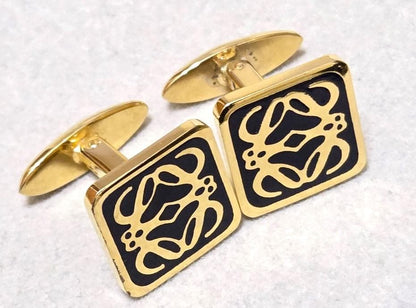 Loewe Anagram Gold Tone Metal Square Cufflinks Gold/Black