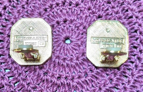 MICHAELA FREY WIEN Oak Leaf Enamel Clip-On Earrings Gold Tone Octagon Austria