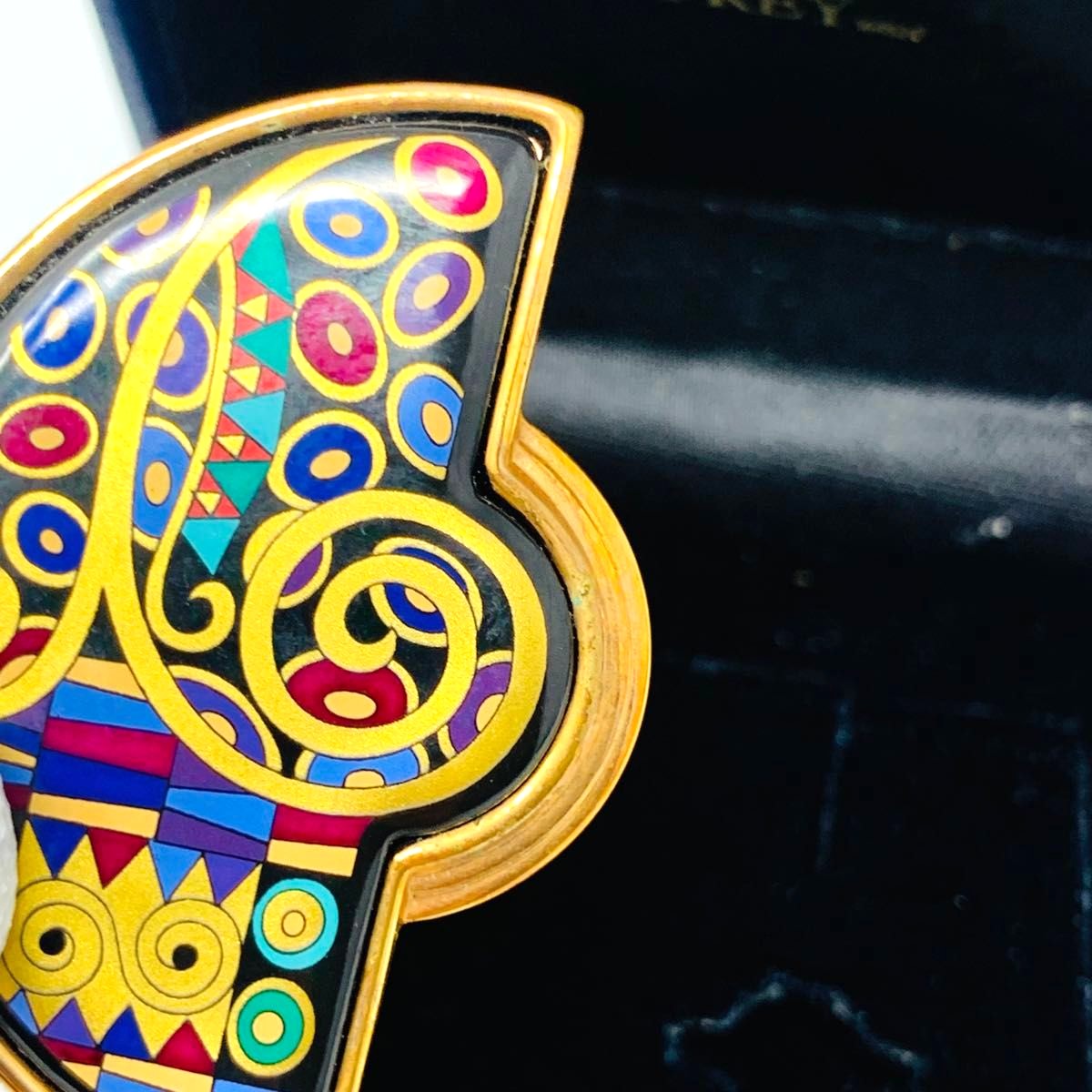 MICHAELA FREY WIEN Vintage Enamel Brooch Pin Geometric Fan Gold Tone Austria