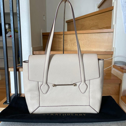 Strathberry Mosaic Tote Bag Cream Leather Gold Hardware Shoulder Bag w/ Dust Bag