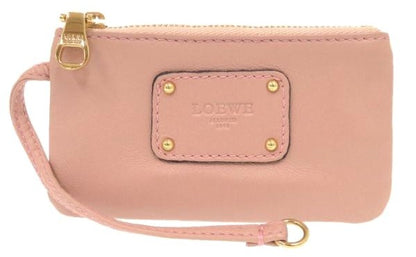 LOEWE Anagram Coin Purse Case Pink Leather Gold Hardware Wristlet Zip Pouch
