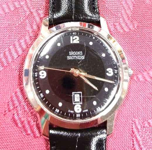 Brooks Brothers Swiss Made Vintage Men Wristwatch Black Dial Date Japan