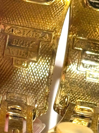 Michaela Frey Wien Clip-On Earrings Gold Enamel Geometric Vintage Austria
