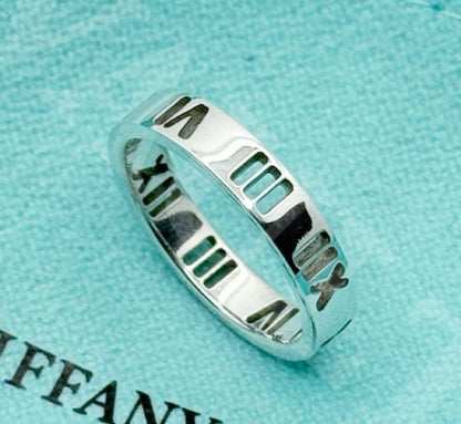 Excellent Tiffany & Co Sterling Silver 925 Atlas Open Narrow Ring Size 46 US 3.5