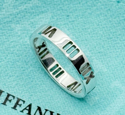Excellent Tiffany & Co Sterling Silver 925 Atlas Open Narrow Ring Size 46 US 3.5