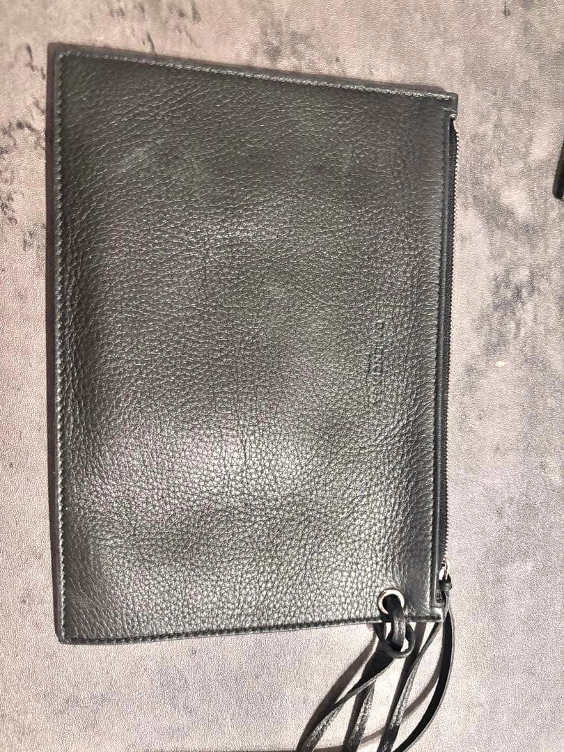 BALENCIAGA Flat Pouch Mirror Set Black Leather Logo Embossed Zip Clutch Bag