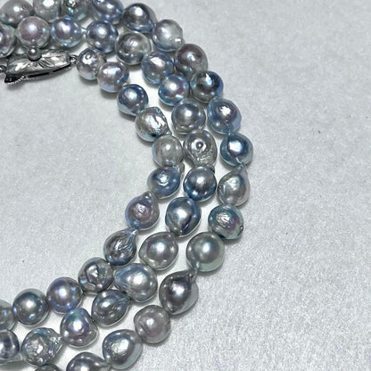 Takashimaya Akoya Pearl Necklace Baroque Blue Gray Semi Long 53cm Silver Clasp