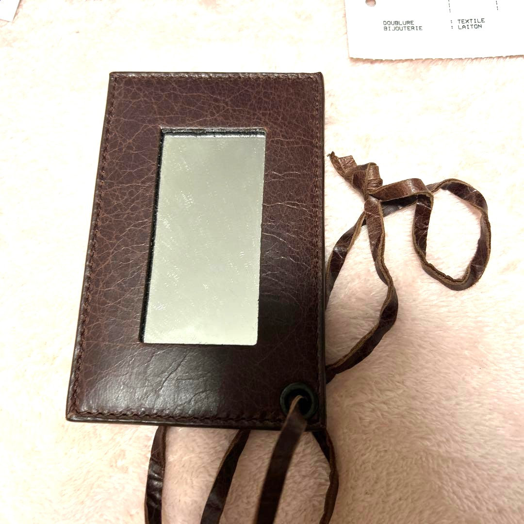 BALENCIAGA City First ID Card Holder Neck Strap Brown Lamb Leather Authentic