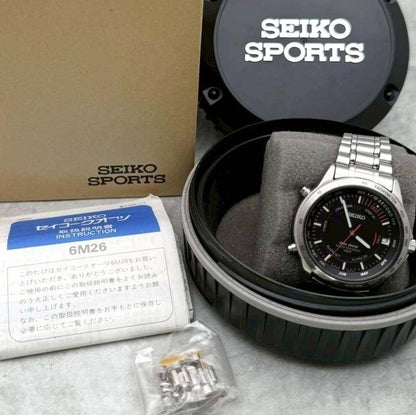 SEIKO Speed Master 6M26-6000 Black Dial Quartz Watch Steel 37.9mm Japan Used