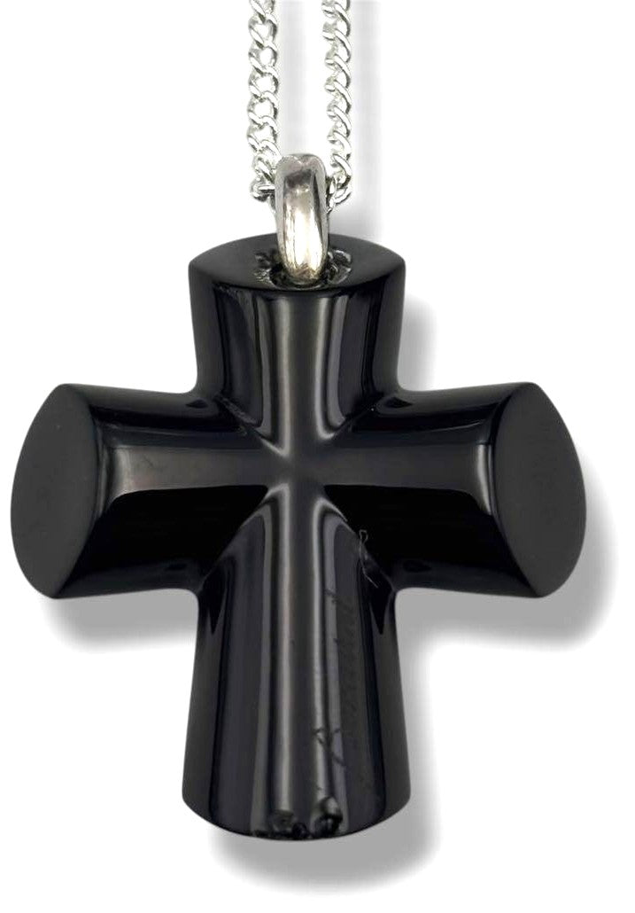 Baccarat Cross Necklace SV925 Silver Chain Black Crystal Pendant Unisex