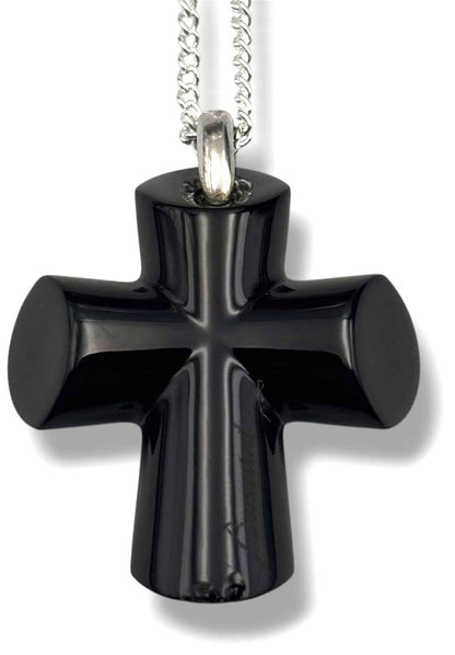 Baccarat Cross Necklace SV925 Silver Chain Black Crystal Pendant Unisex