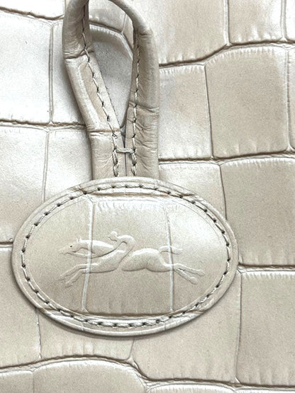 LONGCHAMP Roseau Tote Bag Beige Embossed Leather Shoulder Handbag 13.8x10.2x4.3"