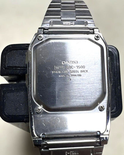 CASIO Data Bank DBC-1500 Calculator Watch Silver Stainless Steel Thailand Rare