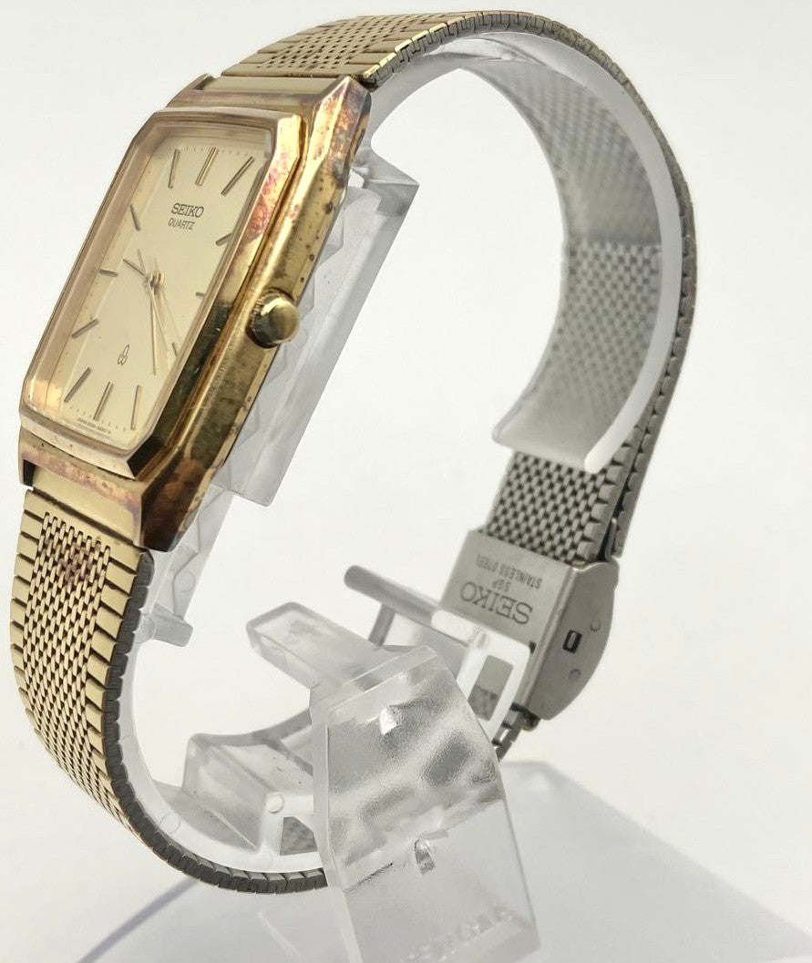 SEIKO Quartz Mens Square Gold Tone Dress Watch Vintage Analog Japan Used