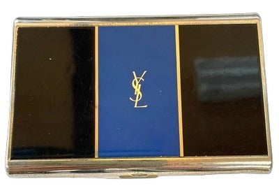 YSL Yves Saint Laurent Card Case Cigarette Case Black Blue Gold Metal Authentic