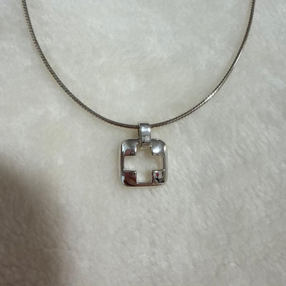 Tiffany & Co. Piastrelle Cross Necklace Silver SV925 Square Pendant Rare Used