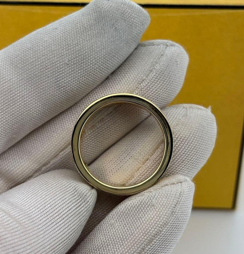 Excellent Fendi Rhinestone F Logo Gold Tone Metal Ring Size M EU 52 US 6