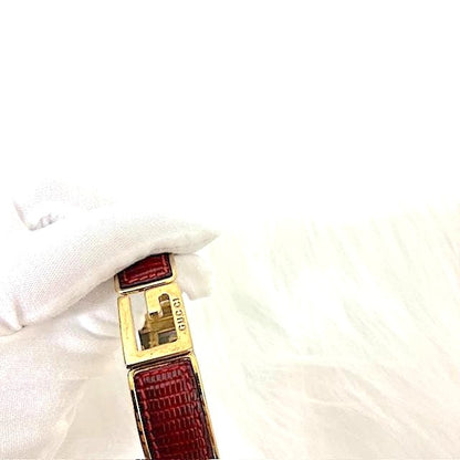 GUCCI GG Logo Bangle Bracelet Red Leather Gold HW 17cm 6.7in Authentic
