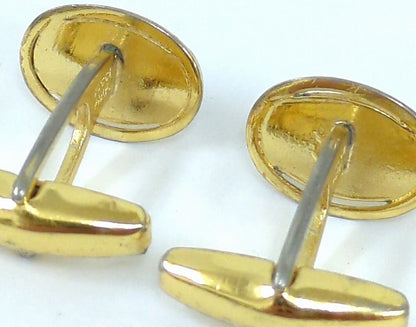 GUCCI Vintage Cufflinks Navy Blue Enamel Gold Tone Interlocking G Mens Italy