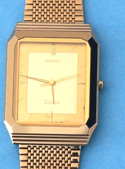 SEIKO Dolce 7741-508A Quartz Rectangle Watch Gold Tone Mesh Band Vintage 36.5mm