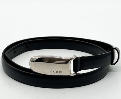 Vintage Gucci 96 AW Black Leather Silver Tone Buckle Belt 85cm 33.4in Tom Ford