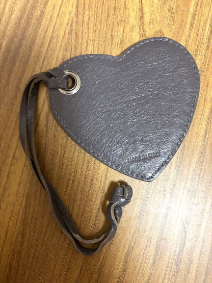 BALENCIAGA Heart Leather Bag Charm Mirror Keychain Gray Pendant Accessory Used