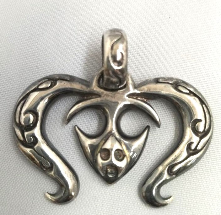 A&G 925 Sterling Silver Tribal Skull Heart Pendant Top Charm Width 4 cm 1.6"