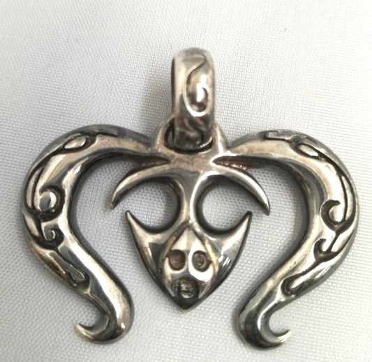 A&G 925 Sterling Silver Tribal Skull Heart Pendant Top Charm Width 4 cm 1.6"