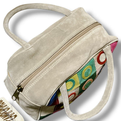 Campomaggi Patchwork Suede Handbag Multicolor Beige Top Handle Bag Made in Italy