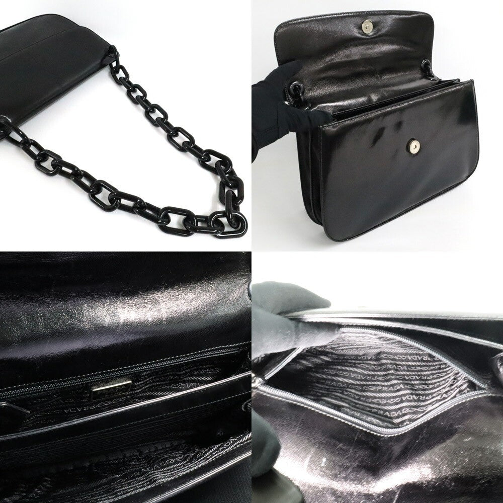 PRADA Nappa Swing Leather Chain Shoulder Bag B6380 Black 29.5cm Authentic Used