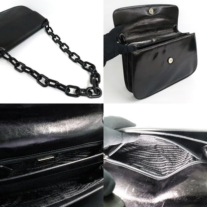 PRADA Nappa Swing Leather Chain Shoulder Bag B6380 Black 29.5cm Authentic Used
