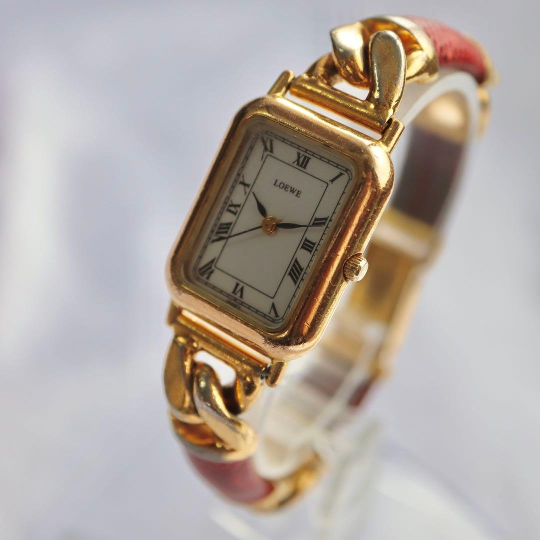 LOEWE White Dial Quartz Analog Watch Women Gold Tone Metal Red Bracelet Used