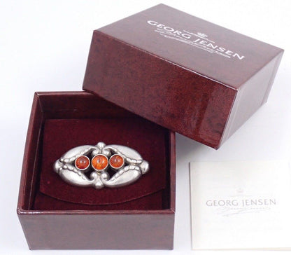 Georg Jensen #156 Brooch Silver 925 Amber Cabochon Art Nouveau Vintage Denmark