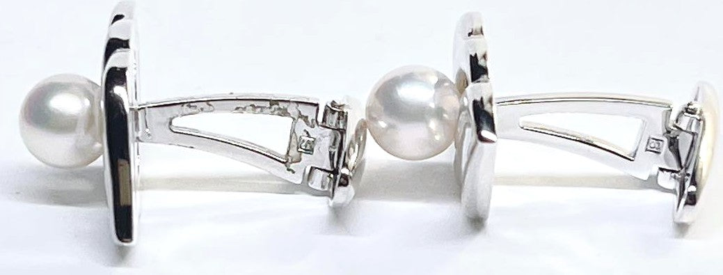 MIKIMOTO Pearl Cufflinks Silver Men Formal 6.3mm Akoya Pearl Authentic Japan