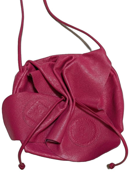 Carlos Falchi Buffalo Leather Bucket Shoulder Bag Pink Drawstring Made in USA