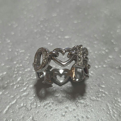 Christian Dior Silver Tone Metal Rhinestone Chain Ring Size 52 US 6