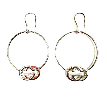 GUCCI Interlocking G Hoop Earrings Silver SV925 5.5cm(2.2") New Unused Japan