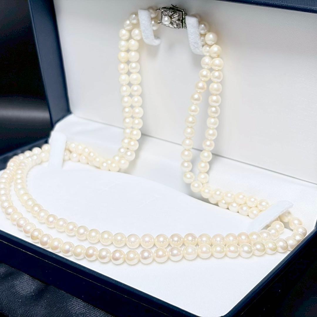 Akoya Genuine Pearl Double Strand Necklace White 6.0-6.3 mm 0.24-0.25" 925 Great
