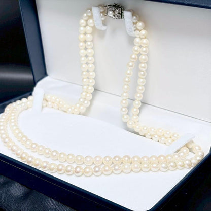 Akoya Genuine Pearl Double Strand Necklace White 6.0-6.3 mm 0.24-0.25" 925 Great