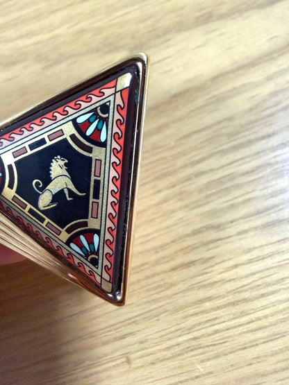 Michaela Frey Wien Vintage Lion Brooch Pin Enamel Gold Tone Triangle Austria