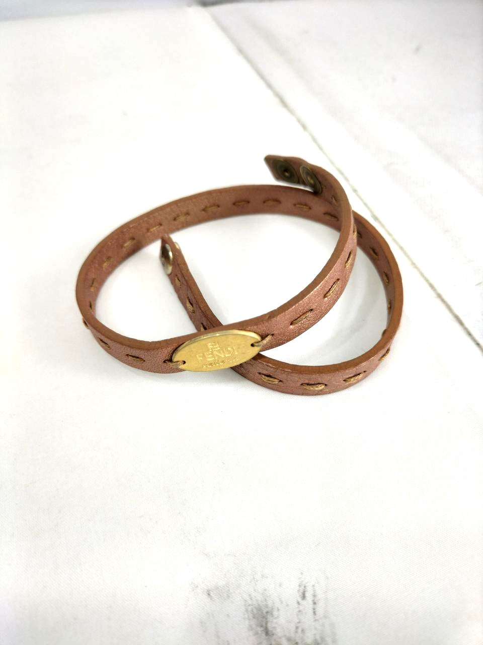 FENDI Selleria Leather Wrap Bracelet Beige Gold Hardware 39cm 15.4in Vintage