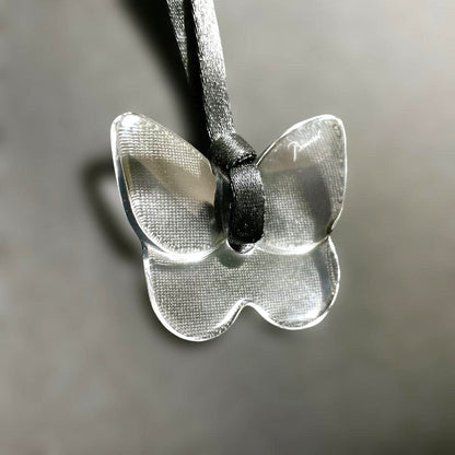 Baccarat Papillon Butterfly Necklace Crystal Clear Pendant Black Cord France