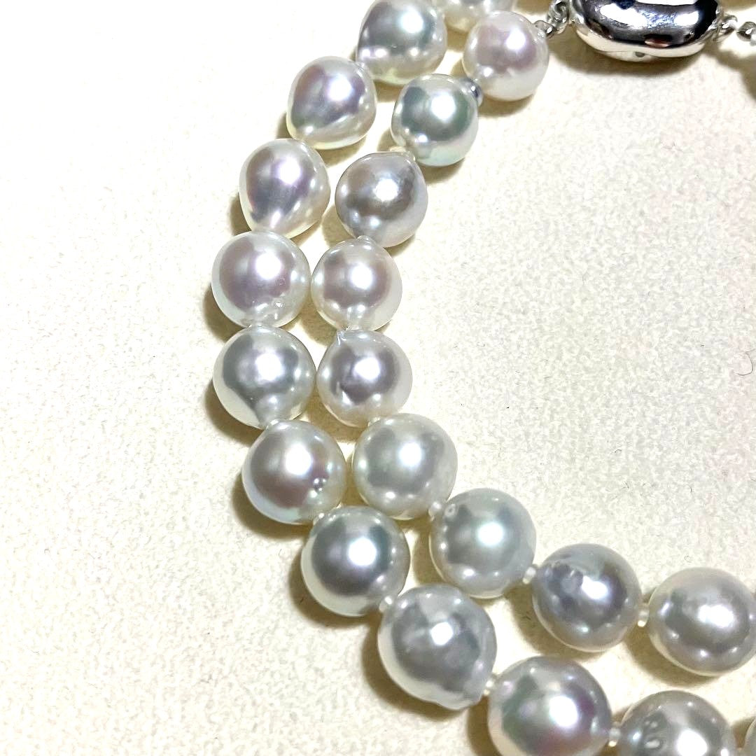 Akoya Pearl Necklace Blue Gray 8.5-9mm Semi-Round High Luster Silver Clasp 43cm