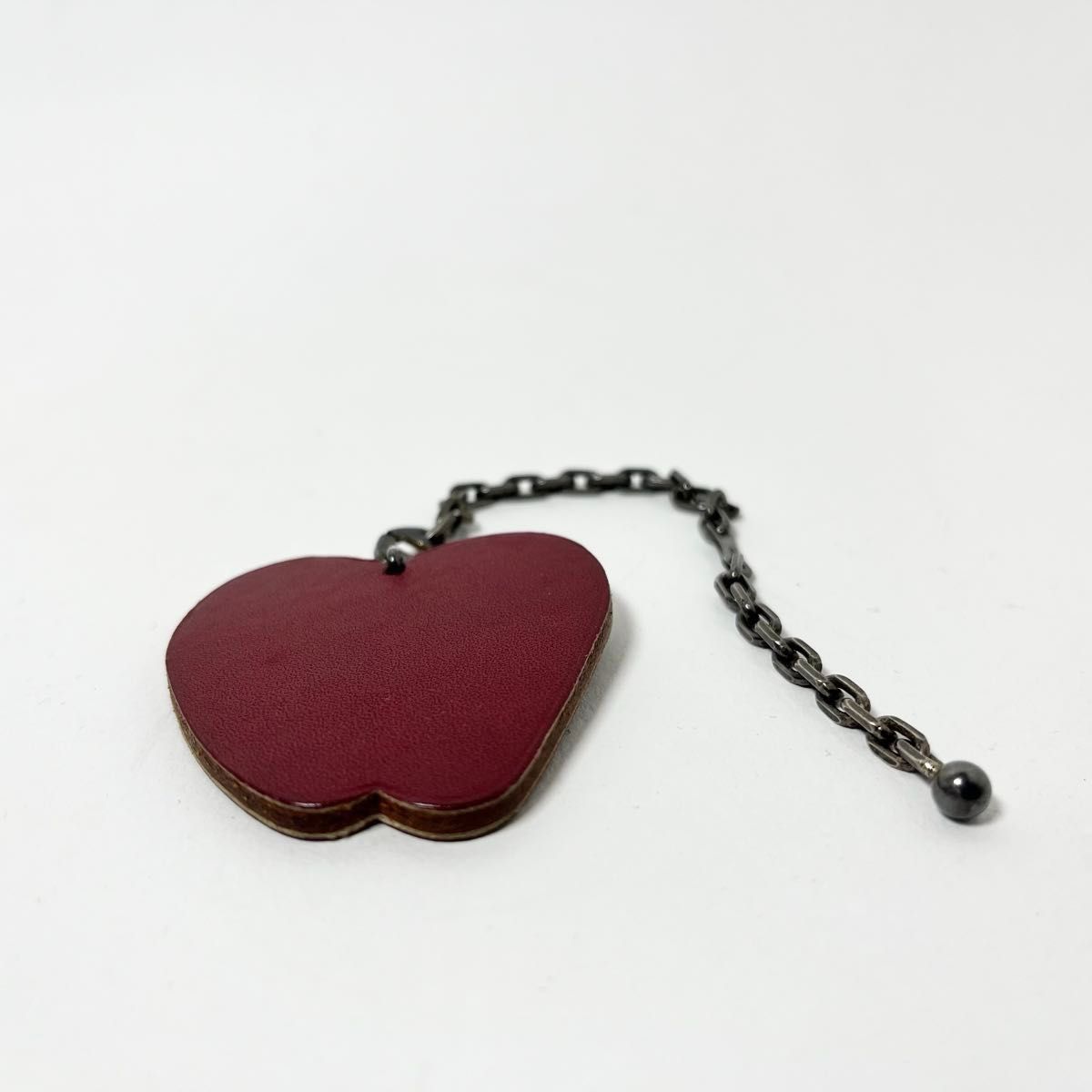 Hermes Authentic Leather Apple Motif Keyring Charm Keychain Used Great Condition